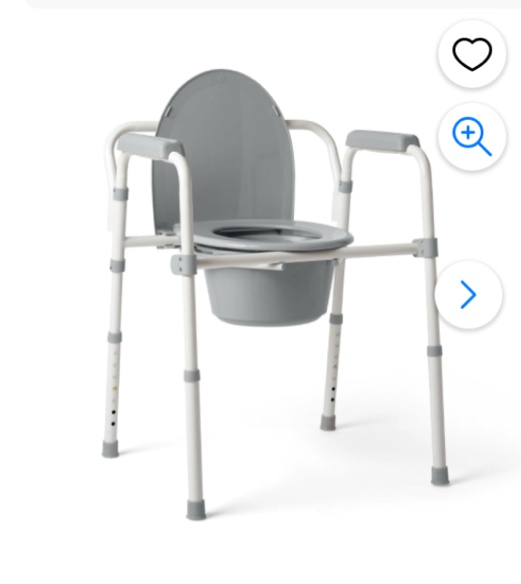 Medline 3-in-1 Steel Folding Bedside Commode, Removable Bucket & Seat, Gray