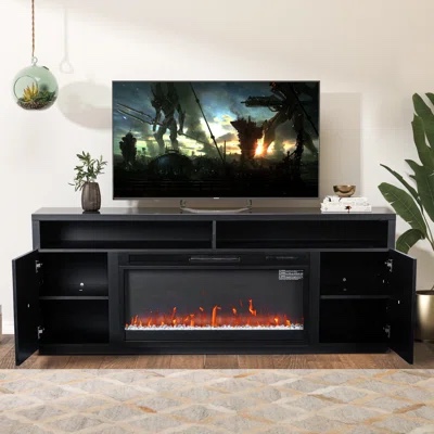 68" Fireplace TV Stand For TV Up To 78", Media Console with Electric Fireplace, Entertainment Center with LED Lights