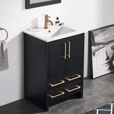 Mosese 24'' Black Free-standing Single Bathroom Vanity with Ceramic Vanity Top & Two Drawers