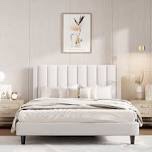 Stauton Upholstered Platform Bed with Velvet and Striped Headboard size Queen 