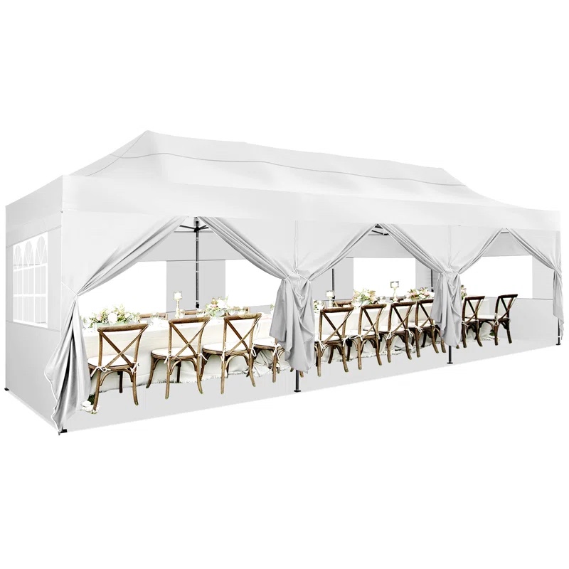 30 Ft x 10 Ft Real Heavy Duty Steel Pop-Up Canopy with 8 Sidewalls, Sandbags, Wheel Storage Bag