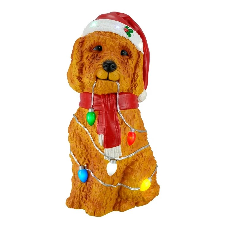 30” LED Brown Goldendoodle Blow Mold Christmas Decoration, Holiday Time  