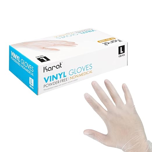 ( size xx large )Karat [Large - 1,000 ct] Clear Vinyl Disposable Gloves, Powder-Free, Great Fit, Tear-Resistant for Multi-Purpose (FP-GV1008)