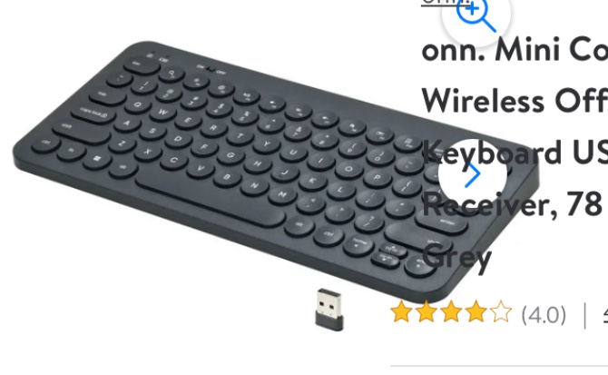 onn. Mini Compact Wireless Office Keyboard USB Receiver, 78 Keys, Grey