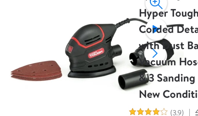 Hyper Tough 1.5 Amp Corded Detail Sander with Dust Bag  Vacuum Hose Adapter & 3 Sanding Sheets (60  80 & 120 Grit)