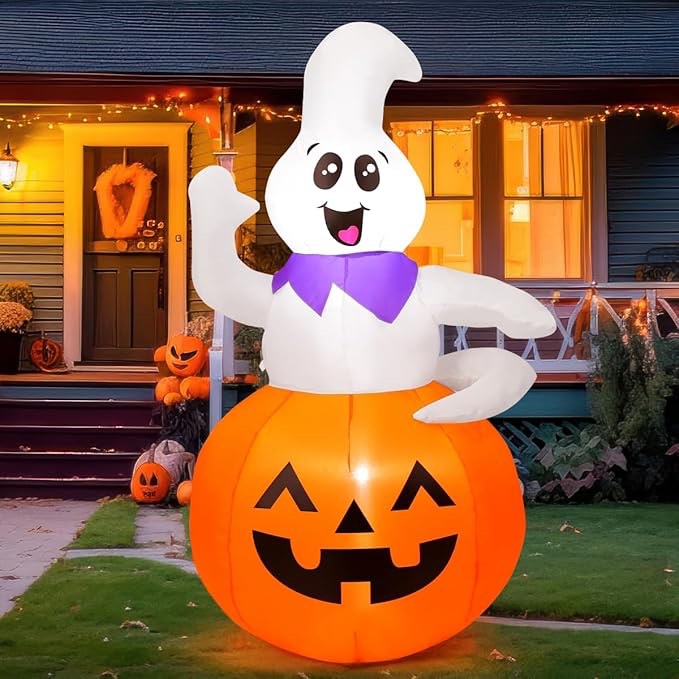 ( similar products ) GOOSH 5 FT Halloween Inflatable Cute Pumpkin Ghost Outdoor Decorations Blow Up Yard Ghost in Pumpkin with Built-in LEDs for Indoor Party Garden Lawn Decor