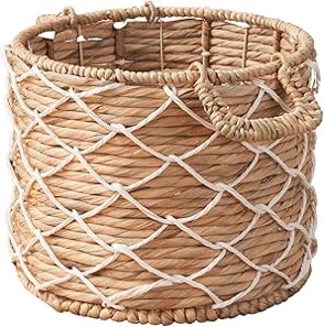 Water hyacinth woven wicker with rope storage basket (18 x 18 x 15 inches, natural brown) - Ideal for Halloween, Thanksgiving and home organization