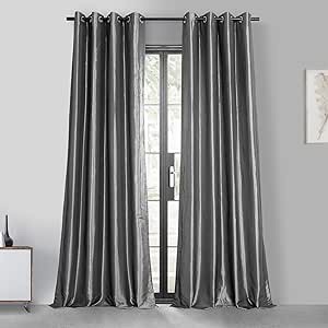 HPD Half Price Drapes Grommet Faux Silk Taffeta Blackout Curtains for Bedroom 50 X 96 (1 Panel), PTCH-BO130907-96-GR, Antique Beige 50 in x 96 in Antique grey