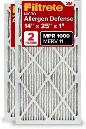 Filtrete 14x25x1 Air Filter MPR 1000 MERV 11 Micro Allergen Defense 3-Month Pleated 1-Inch Air Filters 2 Filters