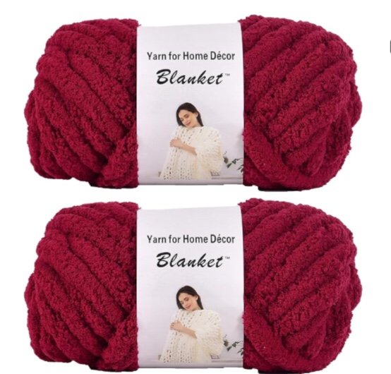 Chenille Chunky Yarn Arm Knitting Thick Bulky DIY for Knit Blanket Cushion Bed Sofa Home Decor (Red Wine, 2-Pack, 0.5kg/1.1 lb, 48 Yards)