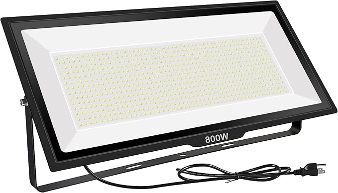 Gopretty 800W LED Flood Light, Outdoor Waterproof IP66 with Plug, 6000K Daylight White Super Bright Security Floodlight for Yard, Garden, Garages