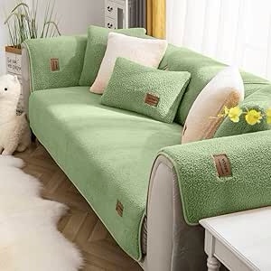 vctops Sherpa Fleece Sofa Couch Covers Super Soft Warm Plush Sectional Couch Cover Luxury Fuzzy Furry Non Slip Sofa Slipcover Furniture Protector (green, 43"x94") 1pc/43"x94"/Rectangular 