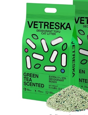 VETRESKA Tofu Cat Litter,Natural Kitty Litter Strong Clumping Flushable Cat Litter Pellets Ultra Absorbent,Odor Control,Dust-Free,Low Tracking Eco-Friendly Tofu Litter,Greentea(5.5lb