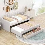 Wood Platform Bed With Trundle And 2 Drawers