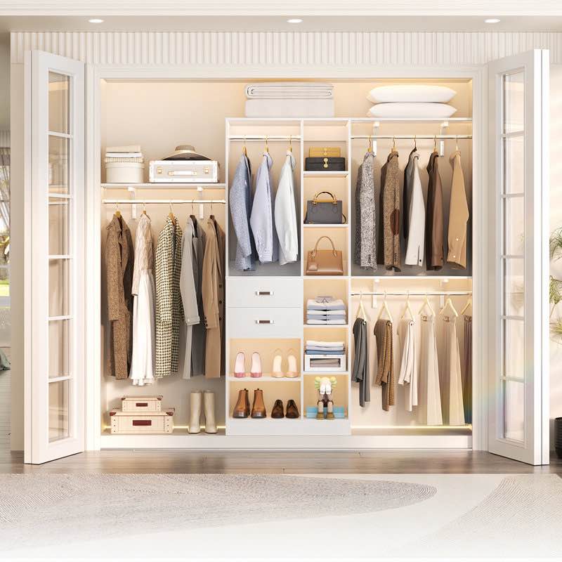 Rhandy 96" Closet System With Wooden Drawers & 13 Shelves (Can Be Cut To Fit)