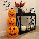 Haunted Hill Farm 36-in. Jack-o-Lantern Stack Statue LED Lights, 3 Pumpkins Indoor/Outdoor Display
