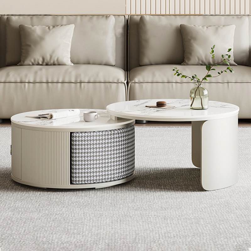 Round Nesting Coffee Table Set With Storage Stool Sintered Stone Top