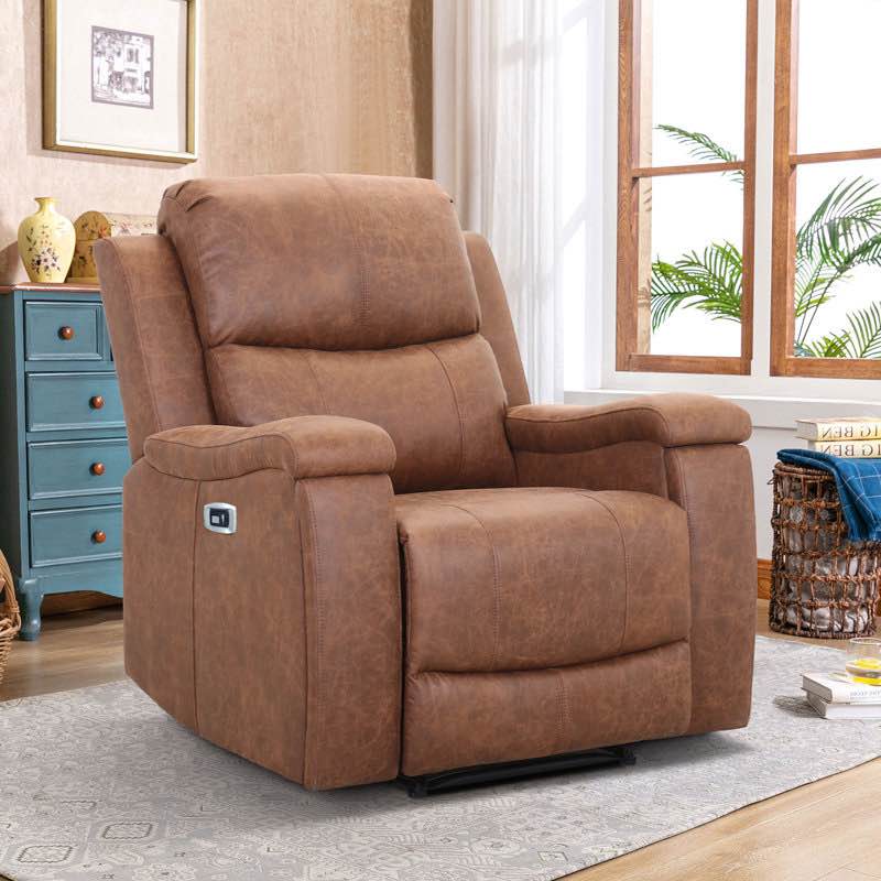 37'' Modern Leather Wall-Hugging Manual Recliner Invisible Cup Holders, Soft Padding