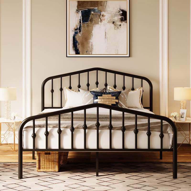 Fordingbridge Black Metal Platform Bed with Vintage-Style Headboard and Footboard