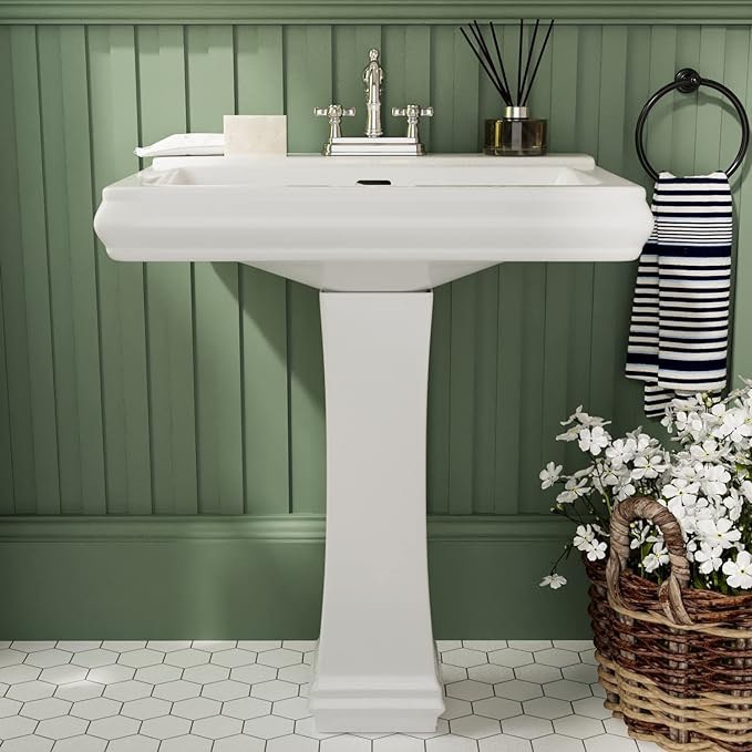 Rectangular Pedestal Sink, Bathroom Pedestal Sink 26 X 20 Inch White Ceramic Pedestal Bathroom Sink With 3 Faucet Holes