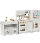 Teamson Kids Little Chef Atlanta Large Modular Wooden Play Kitchen with Interactive, Realistic Features, and 17 Kitchen Accessories, for 3yrs and up, White/Gold