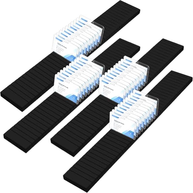 Wesiti 4 Pcs Wooden Name Badge Holder ID Badge Tray Organizer ID Tag Name Badge Plate ID Card Sign Decor for Office School Business (Black, 23.6 x 3.5 x 0.8 Inches)