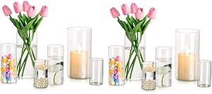 Glass Hurricane Candle Holder Set of 12, Hewory Tall Cylinder Vase for Centerpieces, Clear Glass Votive Candle Holders for Pillar Candles, Floating Candles Holder for Table Centerpieces Wedding Decor