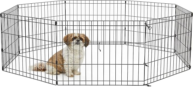 New World Dog Exercise Pen & Playpen, 24" W X 18" H, No Door, Black