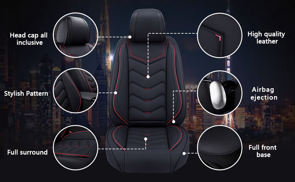 Car Seat Cover for Honda Civic 2000-2024, Waterproof and Wear Resistant Sports Seat Cover, Premium Nappa Leather Seat Protector. (2 Seats Standard/Black Red)