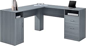 Techni Mobili Functional L-Shaped Computer Desk with storage, L is ?59.5" wide x 59.5" Long, Grey