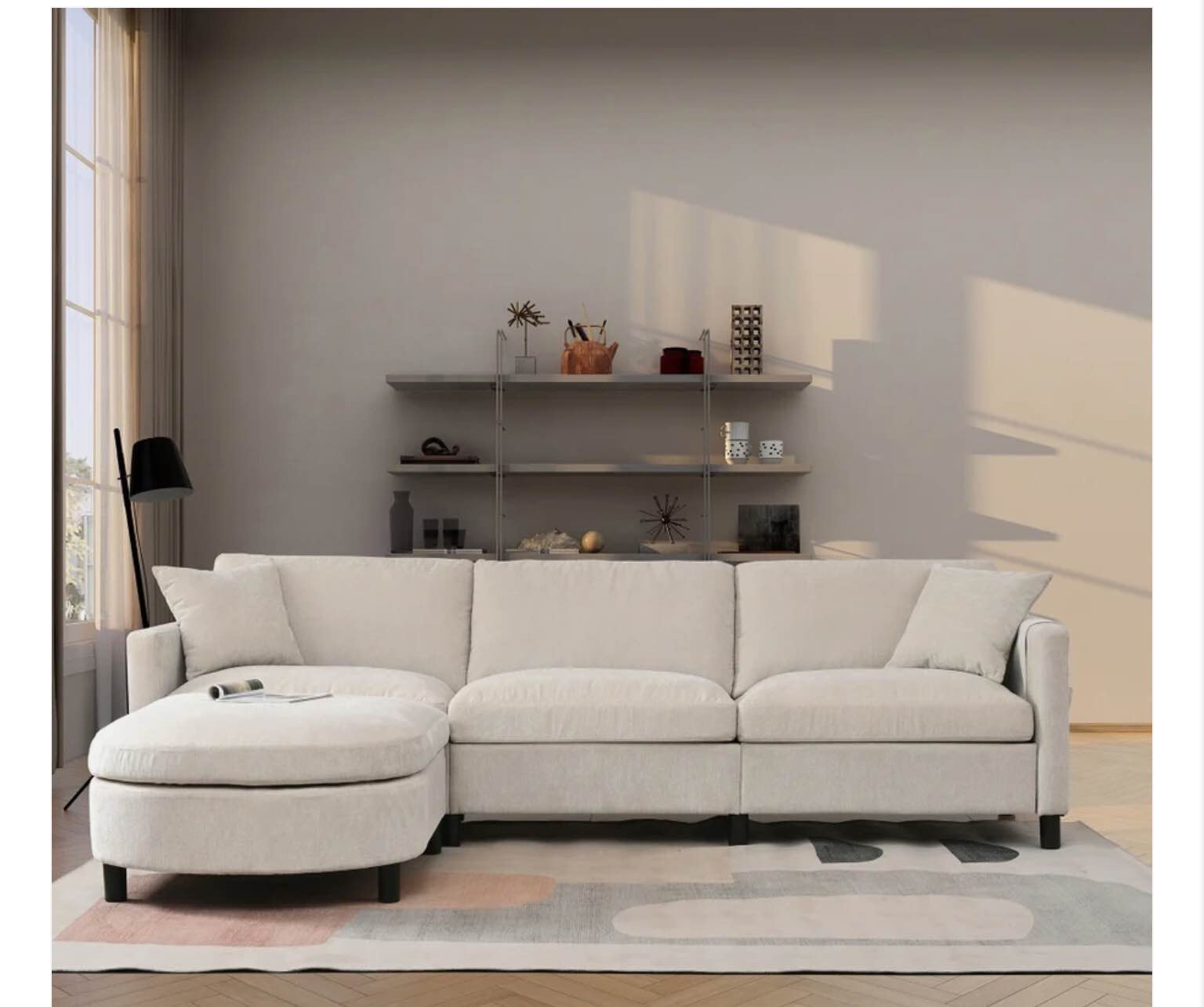 Incomplete || (Box 1/4) Elegance Couch 3 Seater Foam Sofa Set w Throw Pillows and Ottoman for Living Room