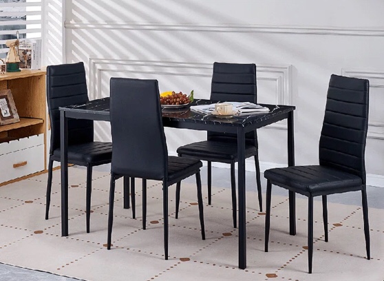 Ebern Designs Dining Table Set For 4, 5 Piece Kitchen Table And Chairs For Dinette, Apartment, Compact Space-saving W/tempered Glass Tabletop And 4 Upholstered Chairs