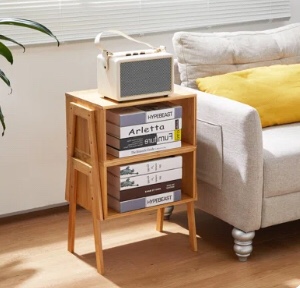 Modern Minimalist Bamboo End Table, Nightstands for Living Room, Side Table for Bedroom /Nursery Room/Study Room Small Spaces Storage,2-Piece Suit