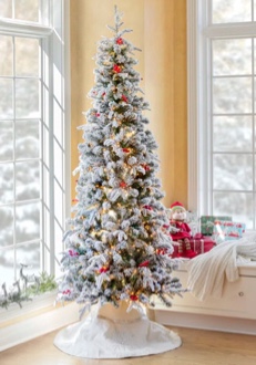 Lighted Flocked Artificial Fir Christmas Tree - Stand Included