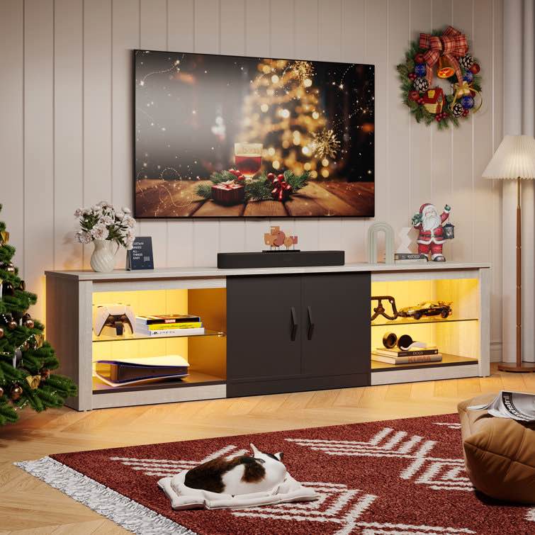 (incomplete )Brandenburg 70 Inch Led TV Stand for 75 Inch TV Large Entertainment Center Gaming with Adjustable Glass Shelves