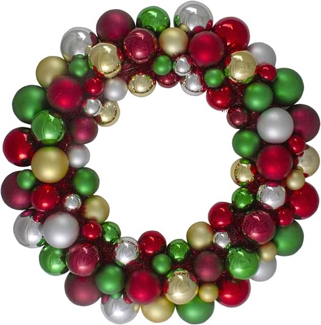 Traditional Colors 2-Finish Shatterproof Ball Christmas Wreath 24-Inch