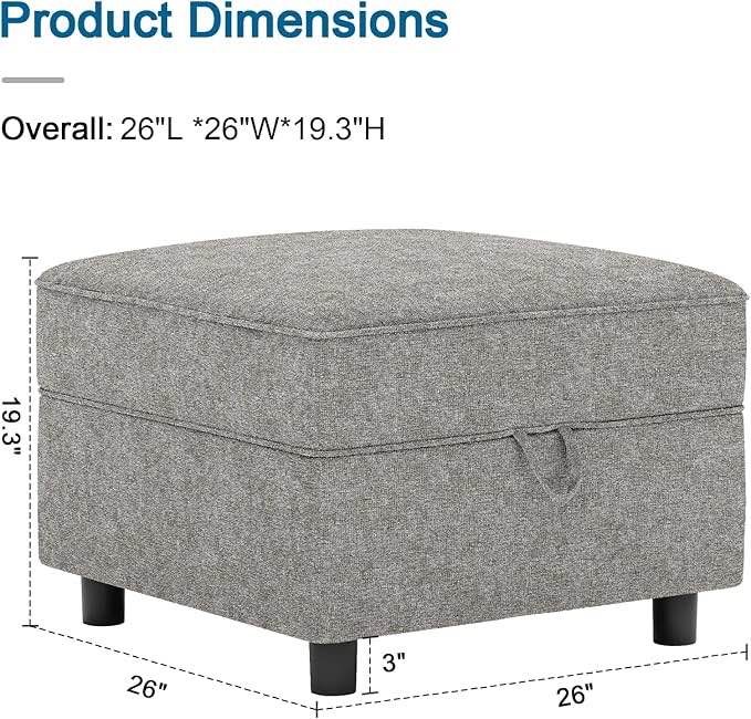 Anureet Rectangle Storage Ottoman For Modular Sofa Dark Gray