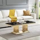Milliano Minimalist Faux Marble Coffee Table with S-Shape Stainless Steel Base