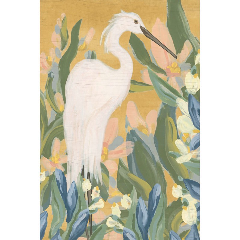 Leandria Floral Egret II On Canvas by June Erica Vess Print