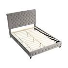 Ashley Tufted Velvet Fabric Cali King Platform Bed in Gray