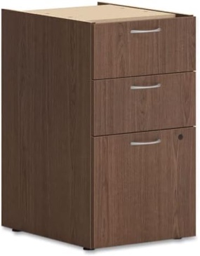 HON Mod Support Pedestal, Left Or Right, 3-Drawers: Box/Box/File, Legal/Letter, Sepia Walnut, 15" X 20" X 28"