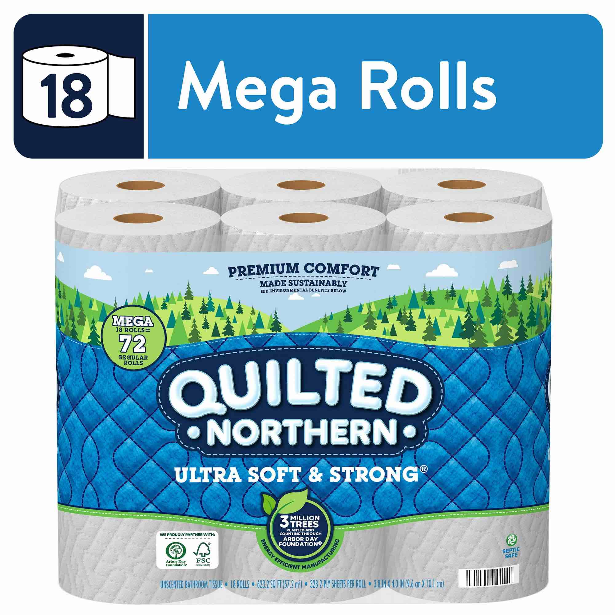 Quilted Northern Ultra Soft & Strong Toilet Paper, 18 Mega Rolls = 72 Regular Rolls
