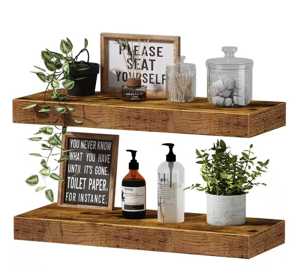 7 in. W x 6.7 in. D Rustic Brown ?Floating Decorative Wall Shelf, (Set of 2)