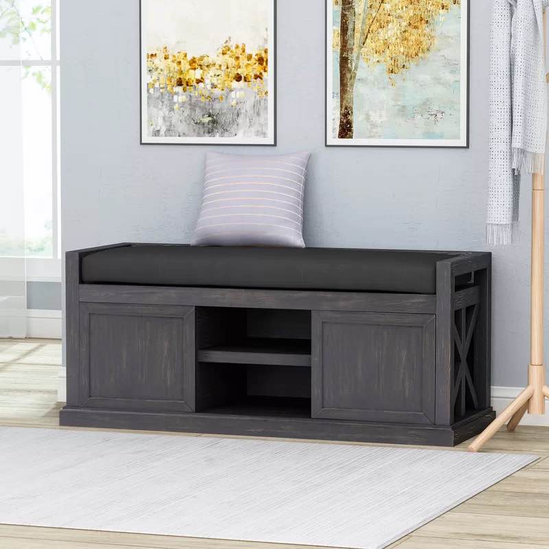 Oyola Wood Shelves Storage Bench