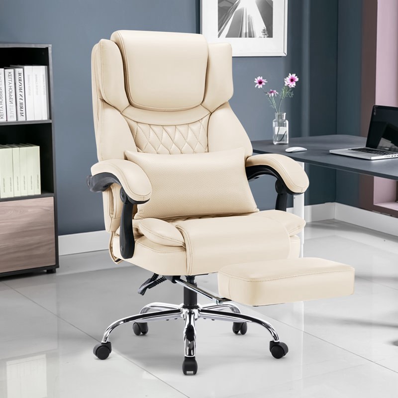 Lesbury Executive Leather Office Chair With USB Massage Lumbar, High Back Reclining Desk Chair With Footrest