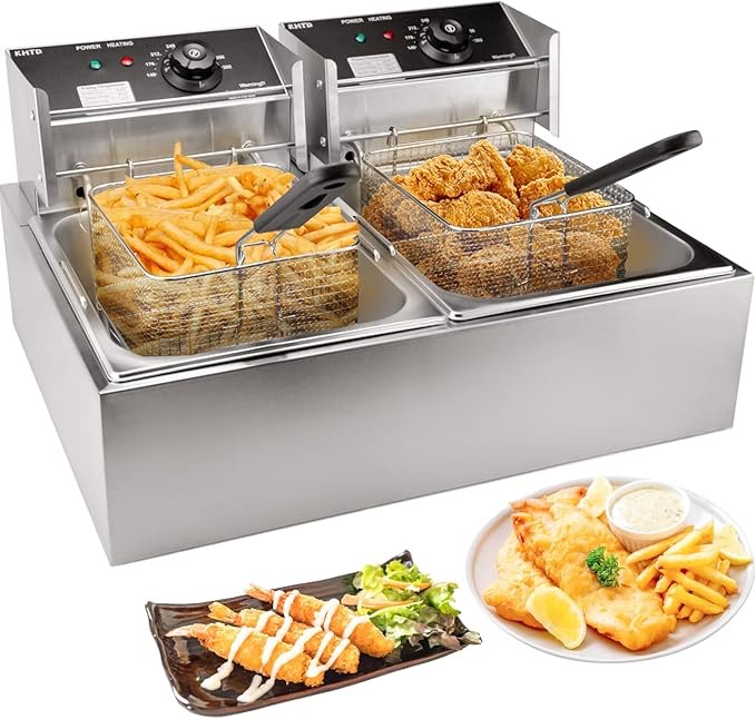 Commercial Deep Fryer with Basket, 3400W 12.7QT/12L Electric Deep Fryers for Restaurant or Home Use, Detachable Large Capacity Stainless Steel Countertop Electric Oil Fryer with Temperature Control