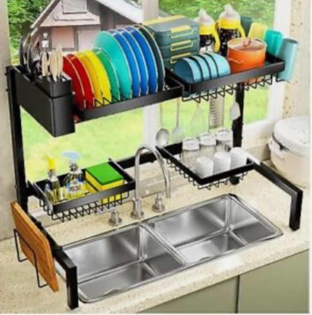 YKLSLH 4 Baskets Over The Sink Dish Drying Rack, Extendable Large Capacity Si...