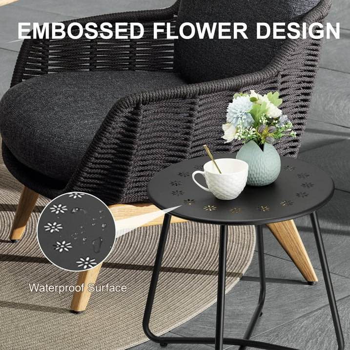 danpinera Outdoor Patio Side Table, Small Round Metal End Table,Weather Resistant Accent Table for Outside - Black