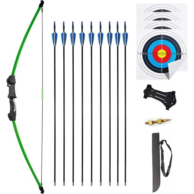 Mxessua 45" Bow and Arrows Set for Teens Recurve Archery Beginner Gift Longbow Kit 9 Arrows, 4 Target Face for Backyard Game Black