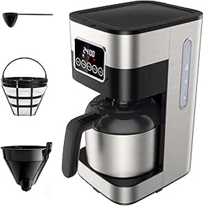 Boly Thermal Coffee Maker 8 Cup, Programmable, Drip with Strength Control, Stainless Steel with Timer & Automatic Start, Reusable Filter Included
